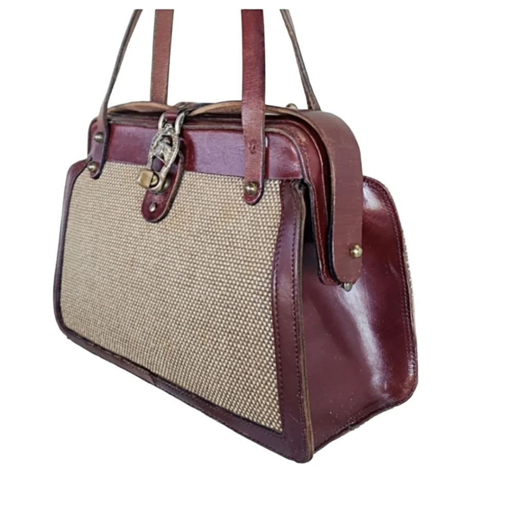 Vintage 50's Mid-Century Modern Zenith Metal Frame Horseshoe Equestrian Handbag - Picture 2 of 16